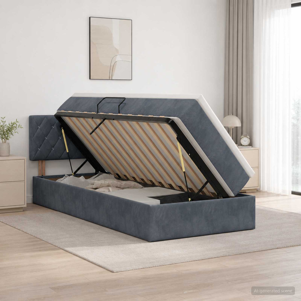 Lit de rangement LED avec matelas Gris foncé 90 x 200 cm