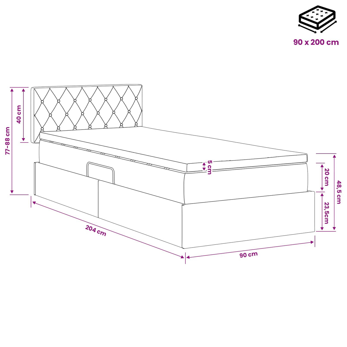 Lit de Rangement Gris clair 90 x 200 cm Velours - XIOS