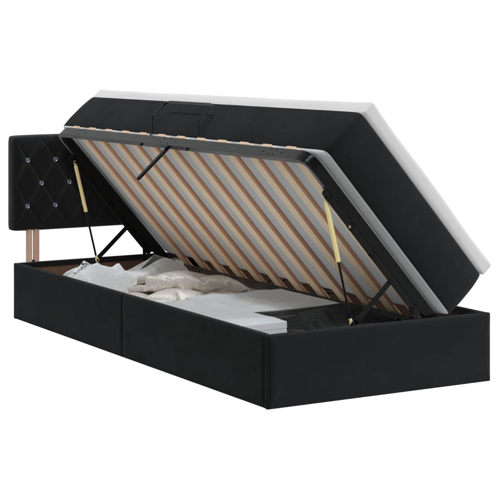 Lit de Rangement avec tête de lit Noir 100 x 200 cm Velours - XIOS