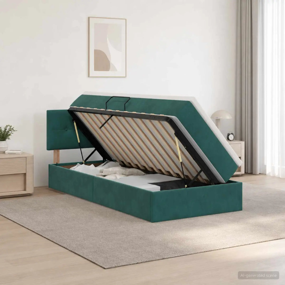 Lit de rangement LED avec matelas Vert foncé 100 x 200 cm - XIOS