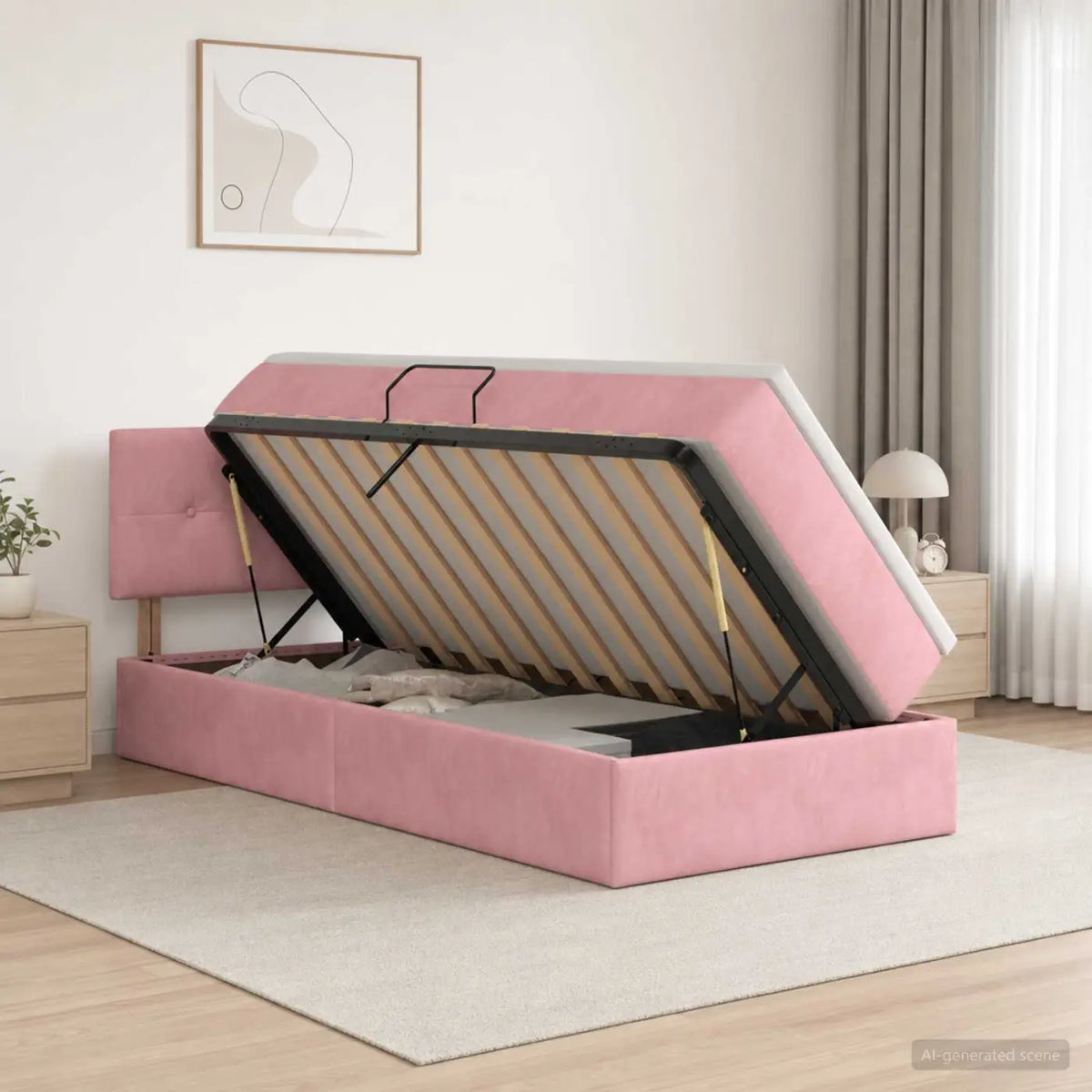 Lit de rangement LED avec matelas Rose 90 x 200 cm Velours - XIOS