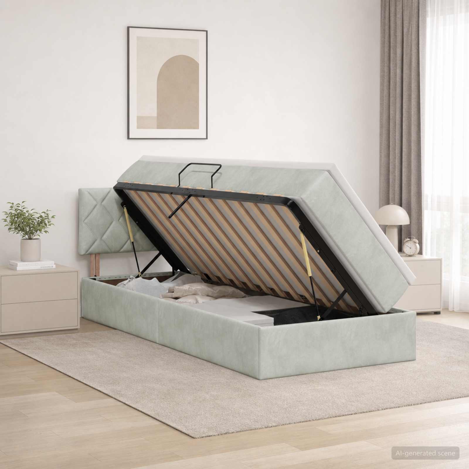 Lit de rangement LED avec matelas Gris clair 90 x 200 cm
