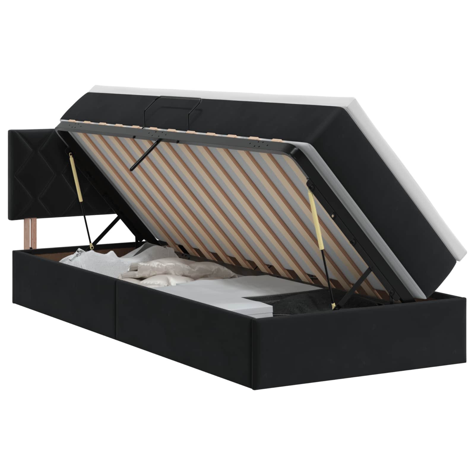 Lit de Rangement avec tête de lit Noir 90 x 200 cm Velours - XIOS