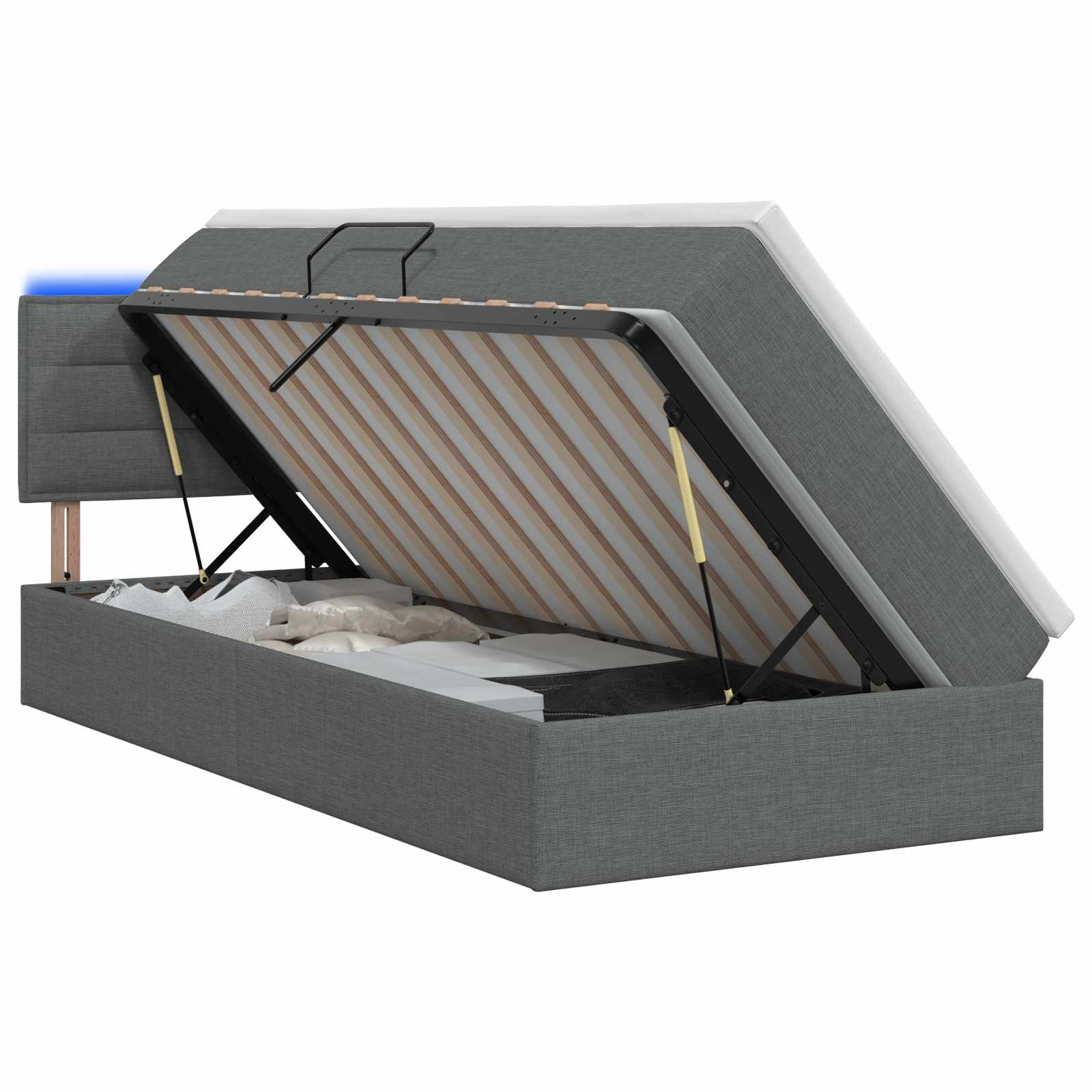Lit de rangement LED avec matelas Gris foncé 90 x 200 cm Tissu - XIOS
