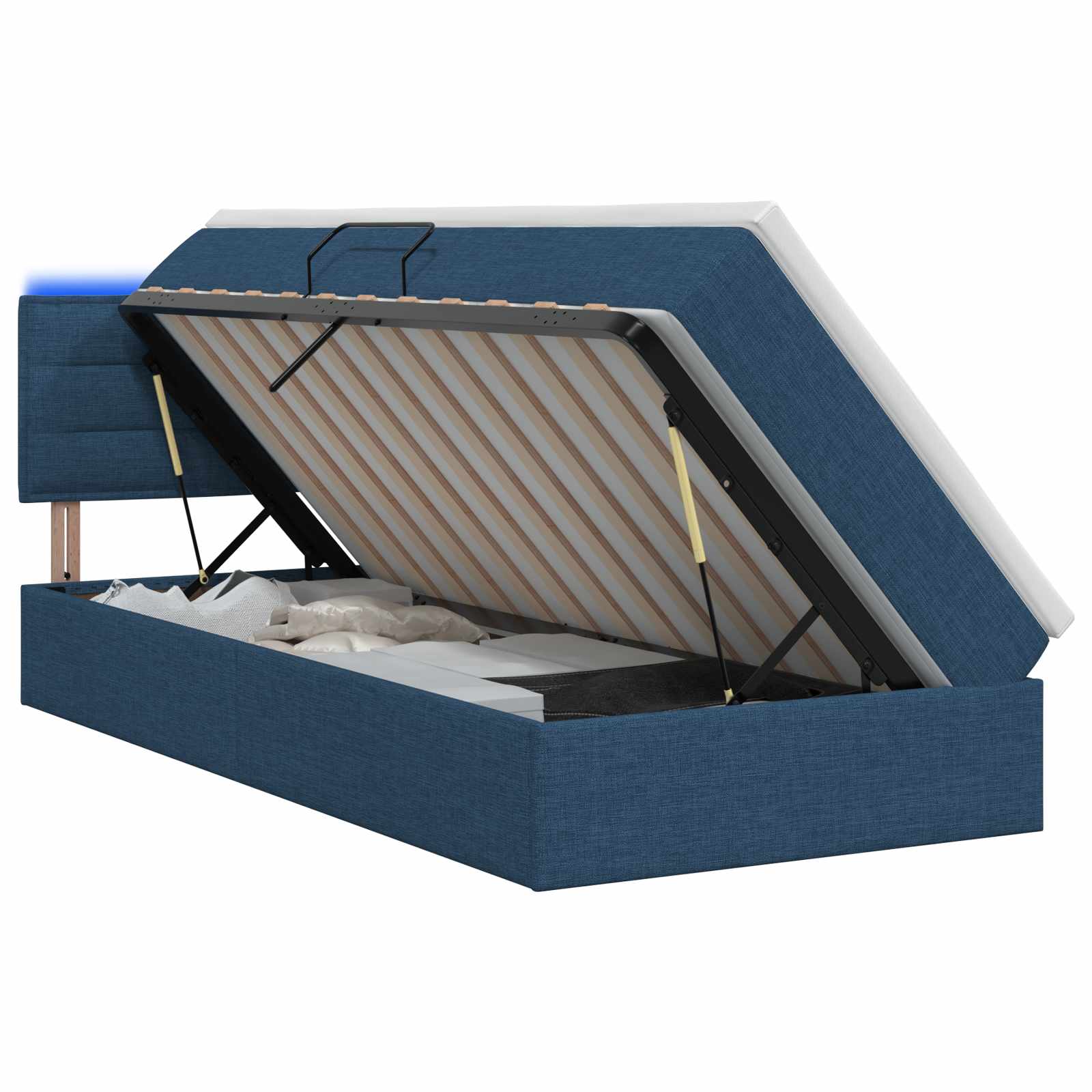 Lit de rangement LED avec matelas Bleu 100 x 200 cm Tissu