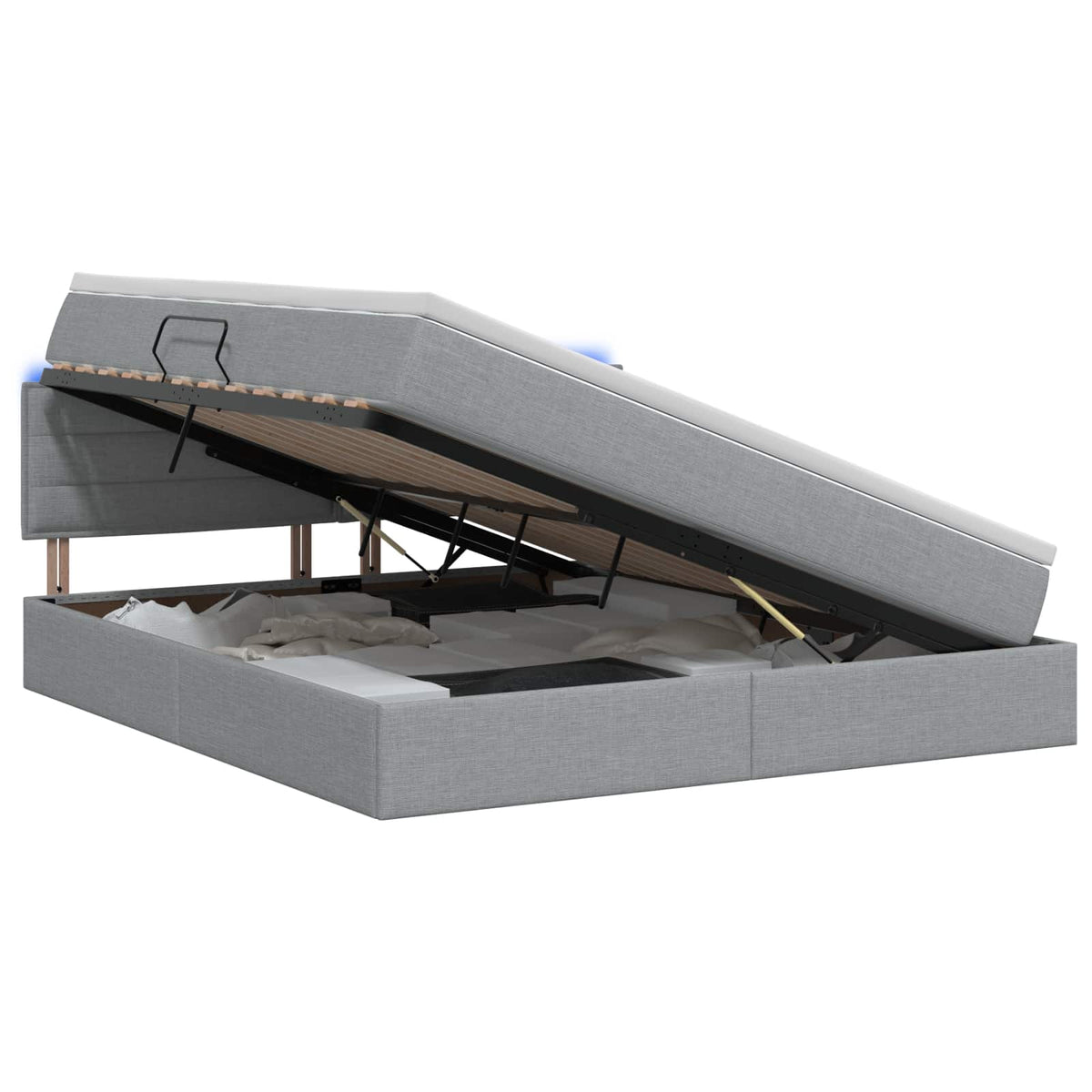 Lit de rangement LED avec matelas Gris clair 140 x 190 cm Tissu