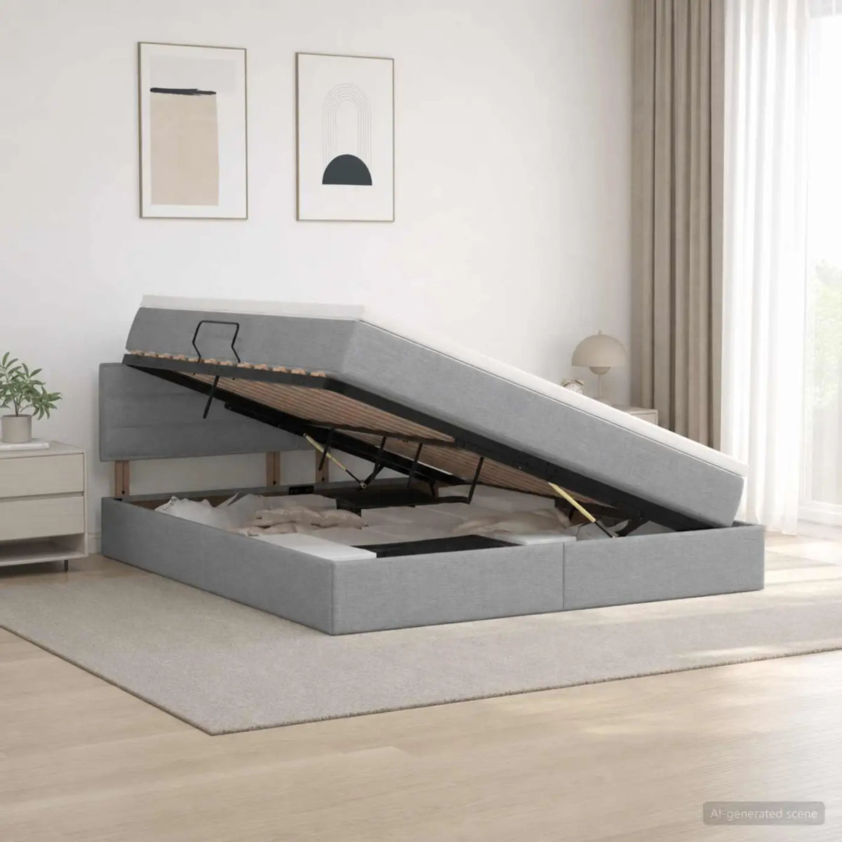 Lit avec rangement et matelas Gris clair 140 x 190 cm Velours - XIOS