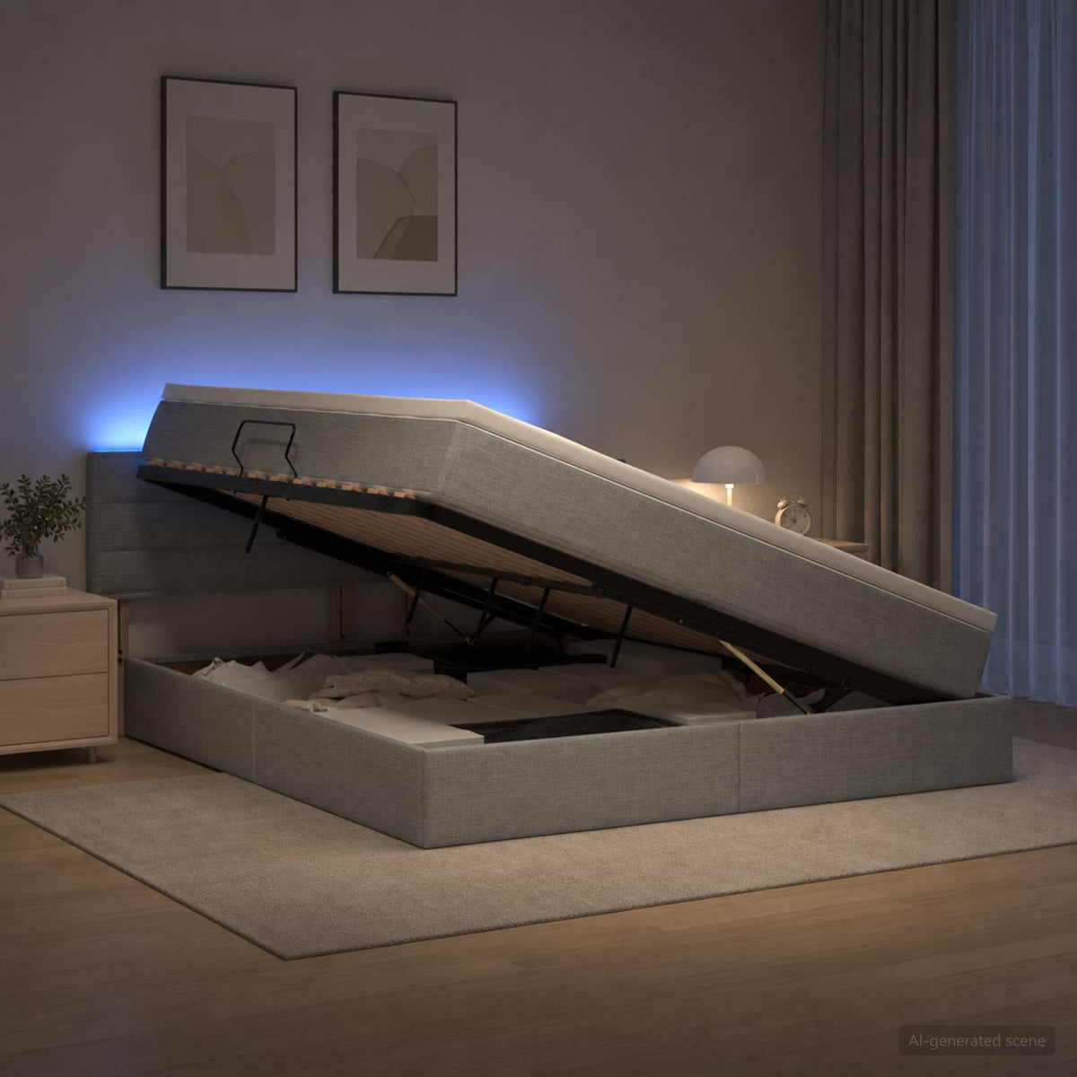 Lit de rangement LED avec matelas Gris clair 140 x 190 cm Tissu