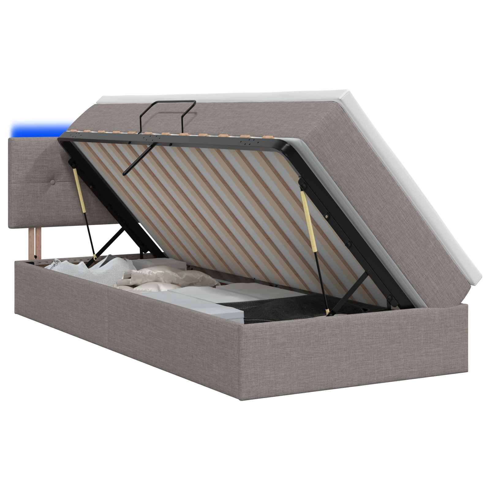 Lit de rangement LED avec matelas Taupe 100 x 200 cm Tissu