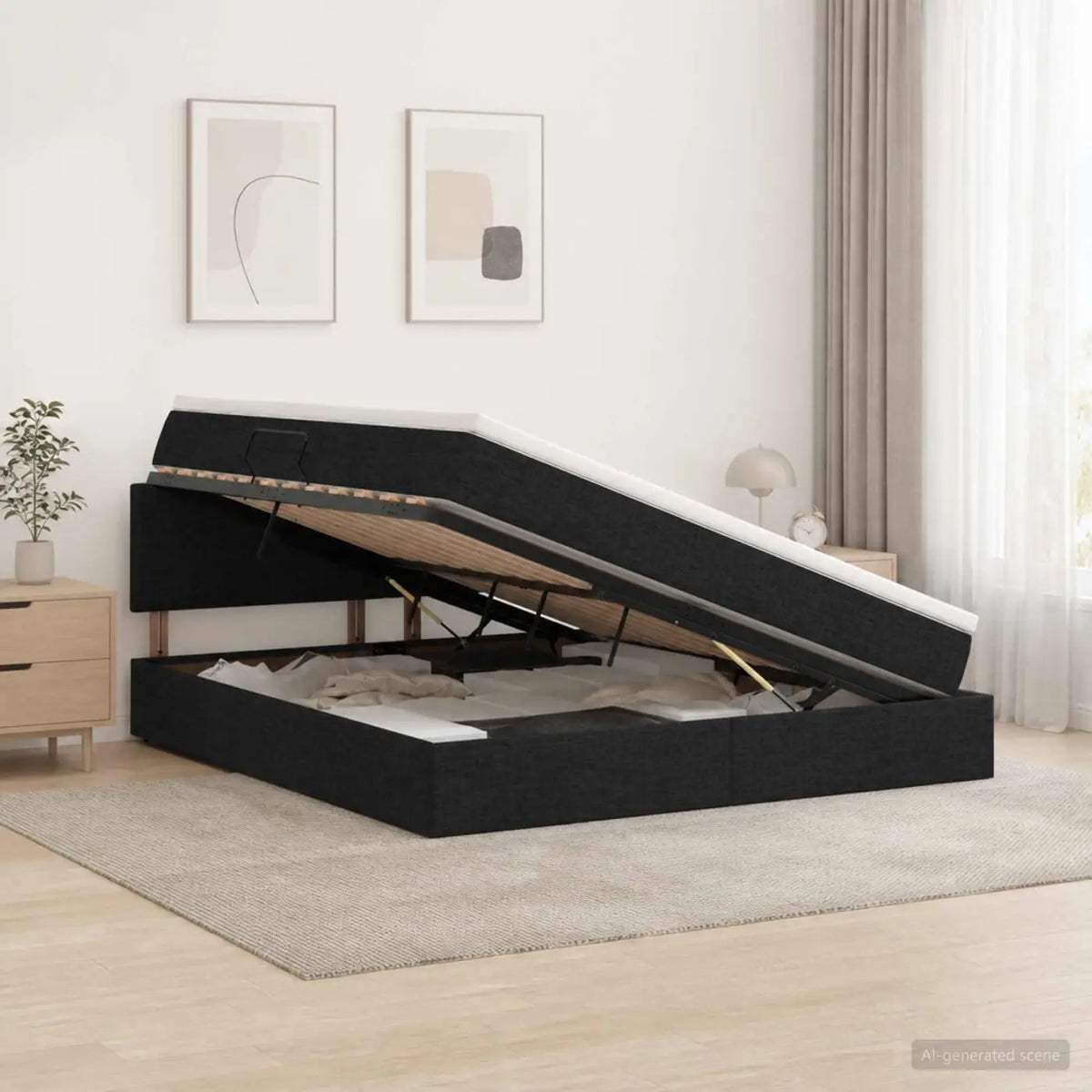 Lit avec rangement et matelas Noir 160 x 200 cm Velours - XIOS