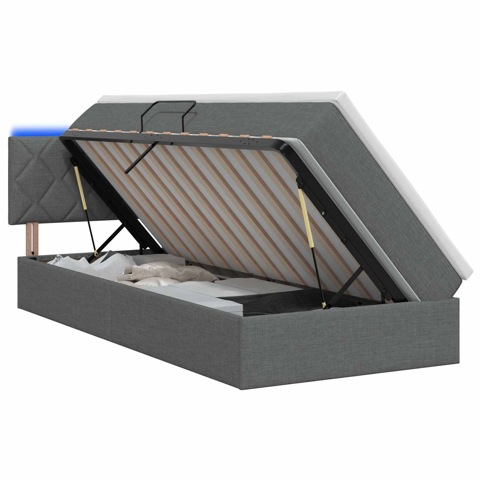 Lit de rangement LED avec matelas Gris foncé 90 x 200 cm Tissu - XIOS