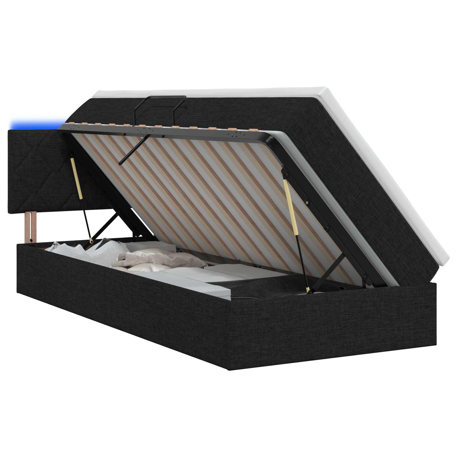 Lit de rangement LED avec matelas Noir 100 x 200 cm Tissu - XIOS