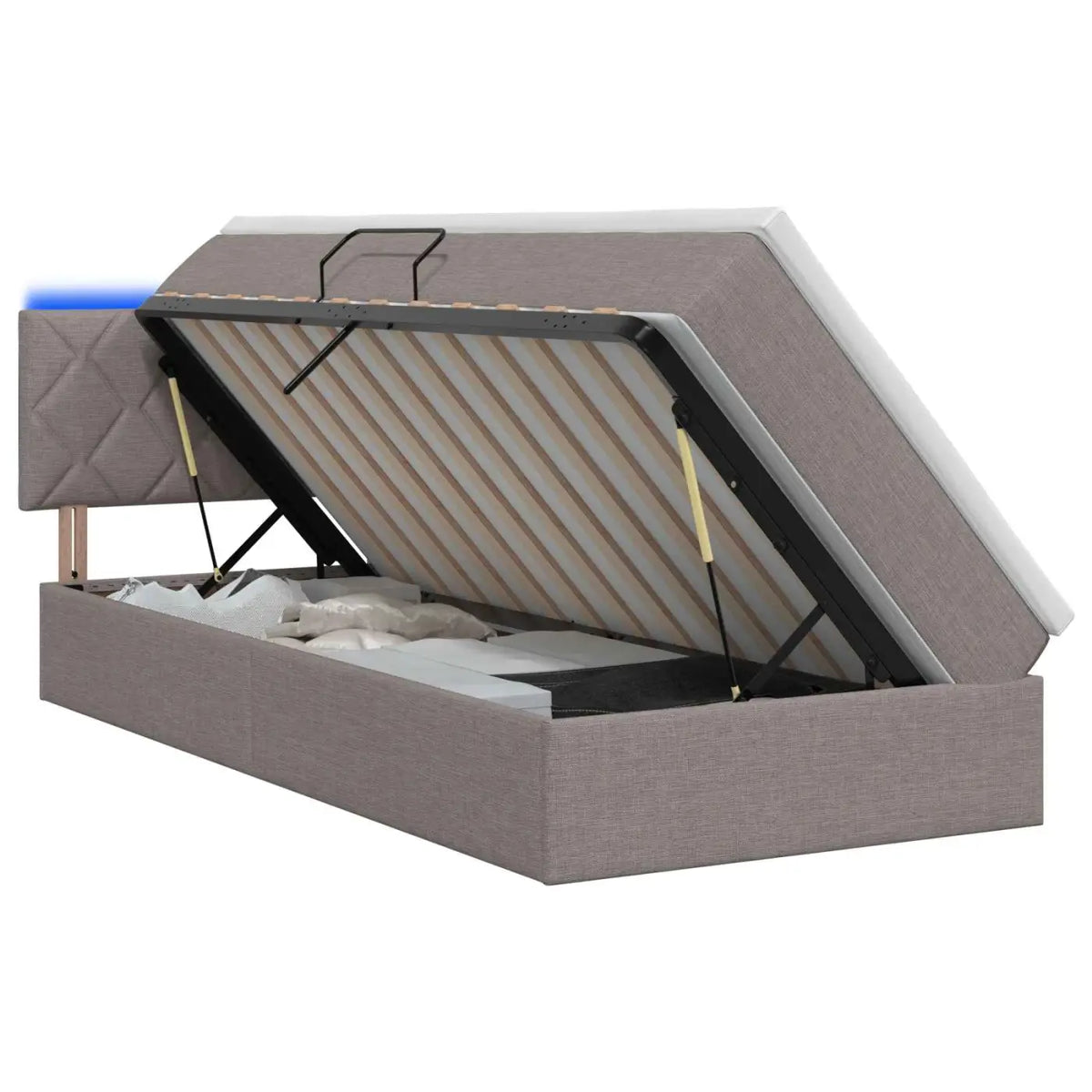 Lit de rangement LED avec matelas Taupe 100 x 200 cm Tissu - XIOS