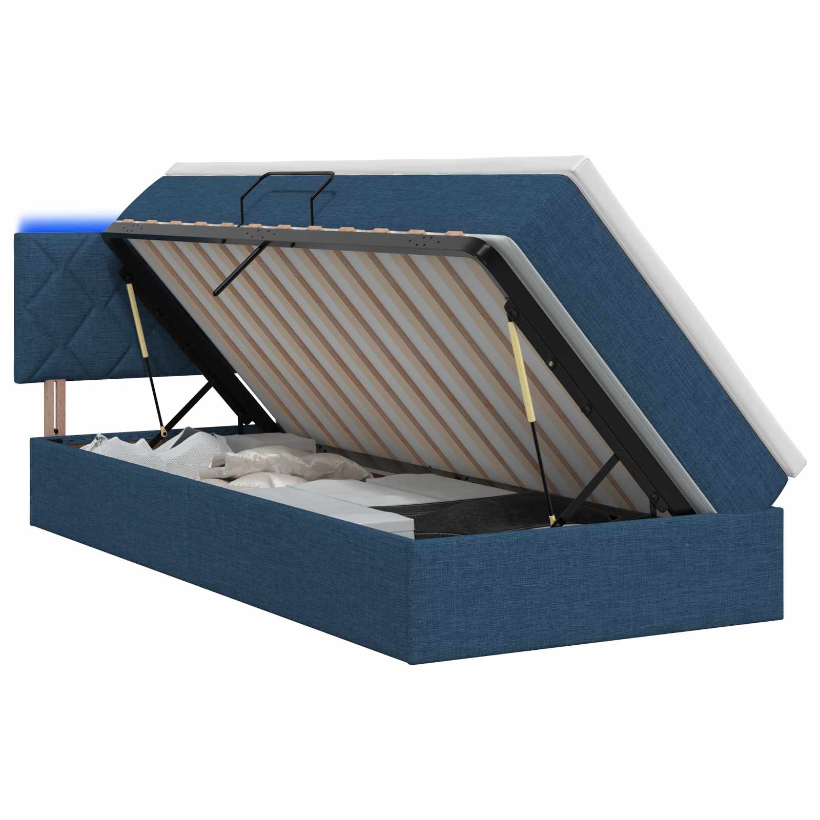 Lit de rangement LED avec matelas Bleu 100 x 200 cm Tissu - XIOS