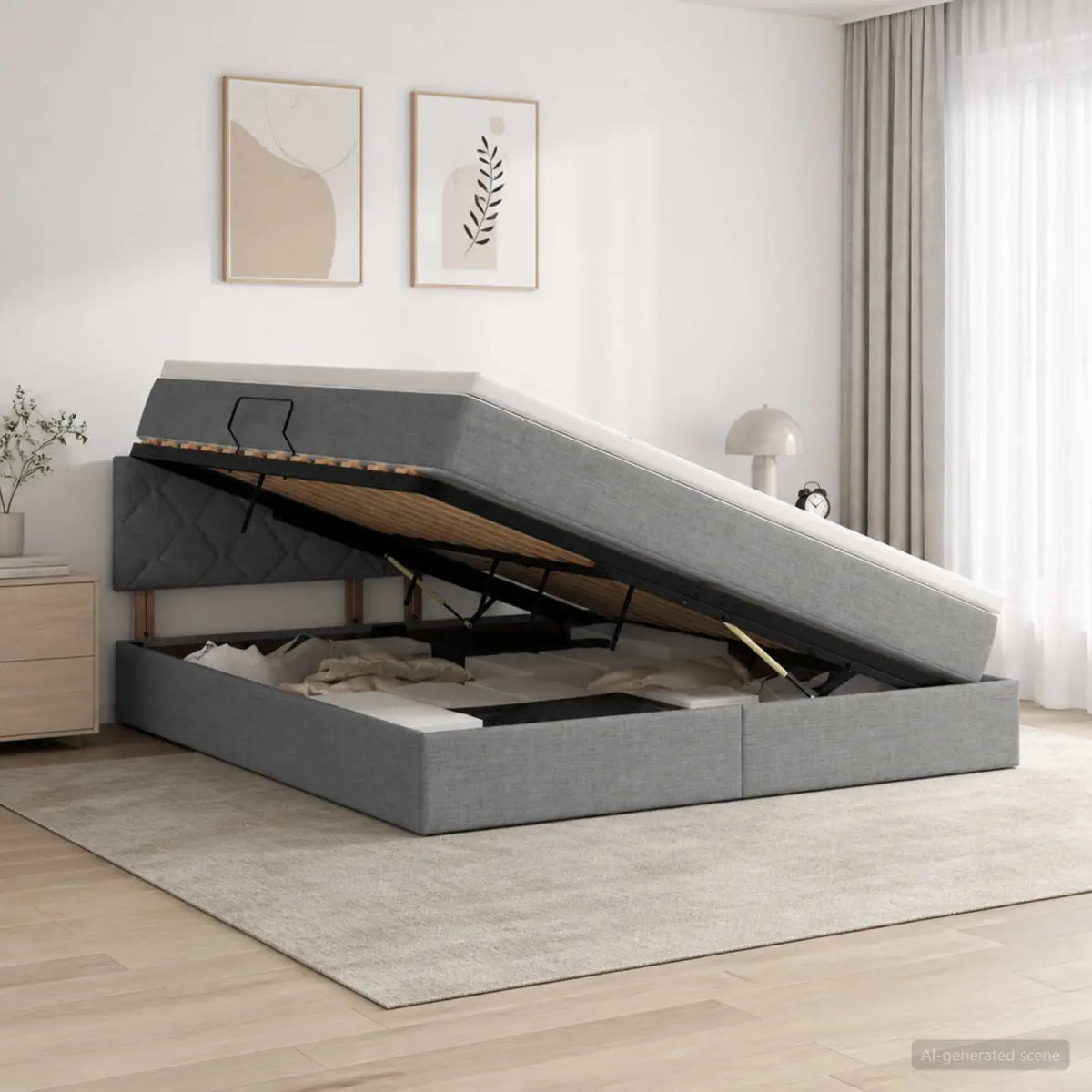 Lit avec rangement et matelas Gris foncé 160 x 200 cm Velours - XIOS