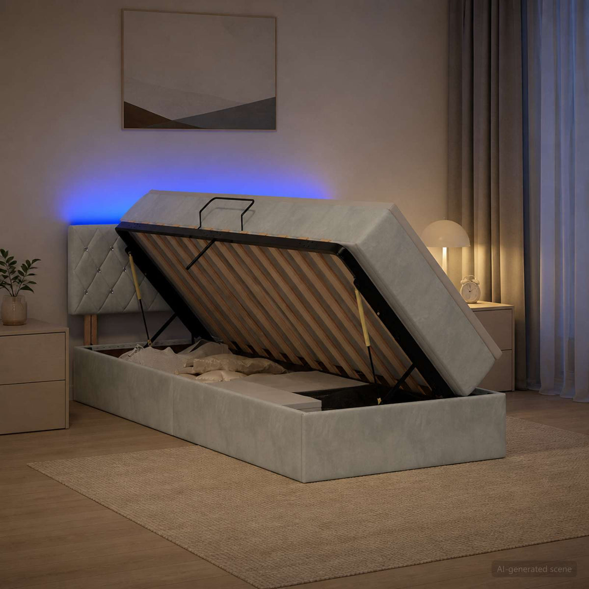 Lit de rangement LED avec matelas Gris clair 90 x 200 cm