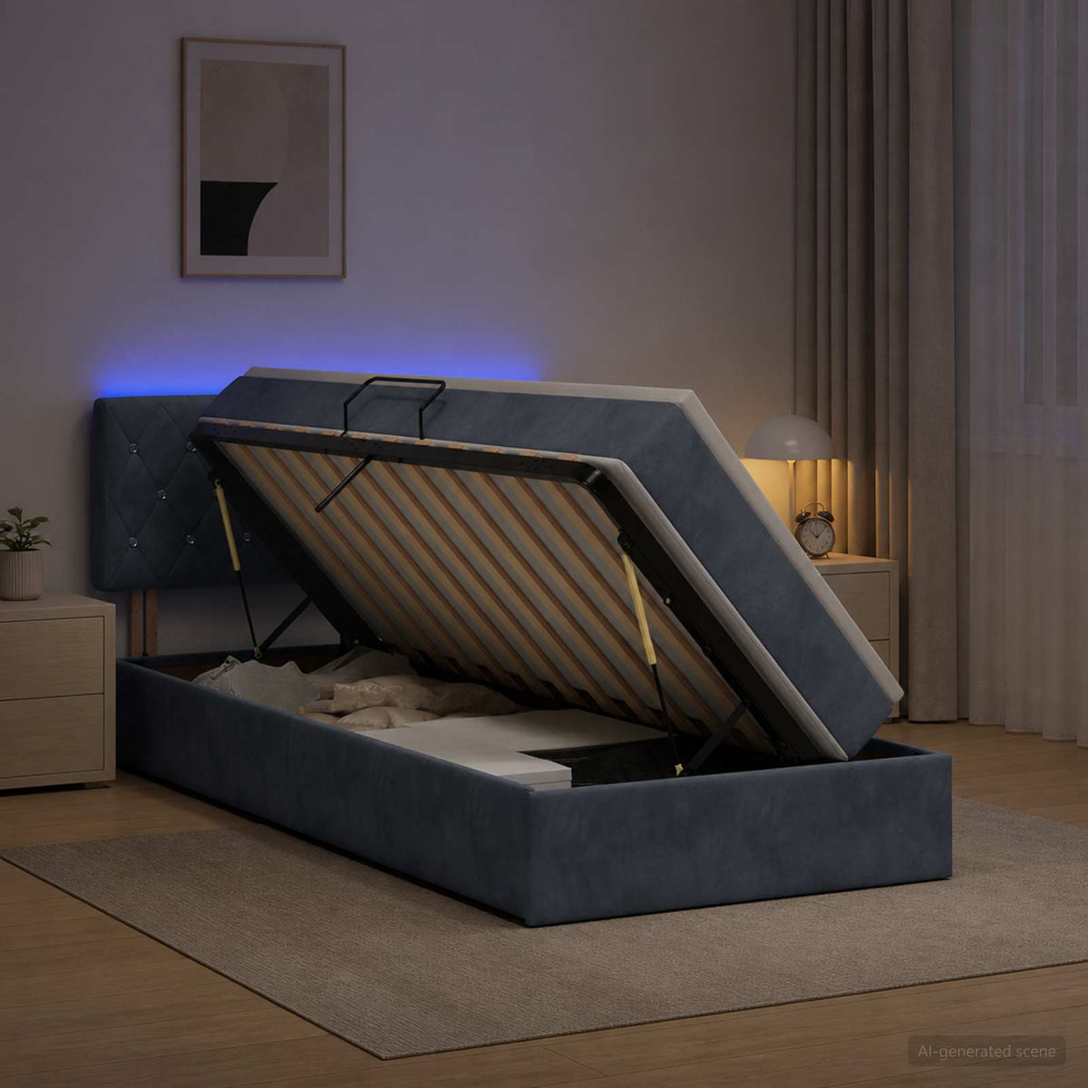 Lit de rangement LED avec matelas Gris foncé 90 x 200 cm