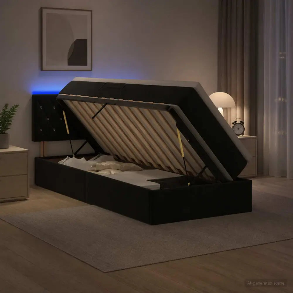 Lit de rangement LED avec matelas Noir 90 x 200 cm Velours - XIOS Store SNC