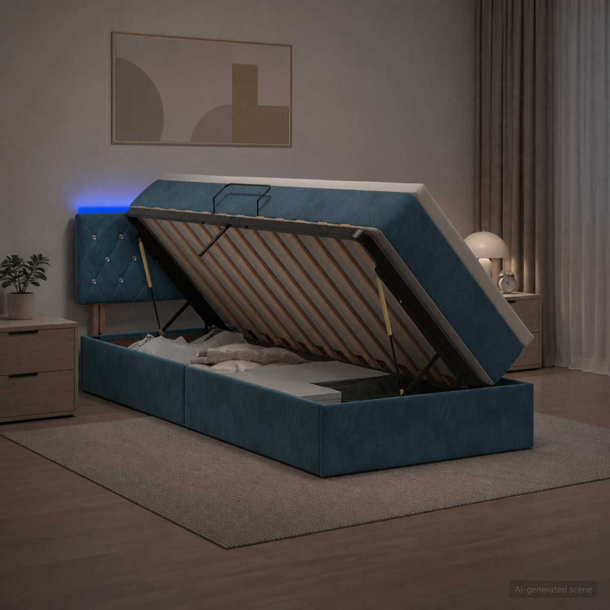 Lit de rangement LED avec matelas Bleu foncé 100 x 200 cm