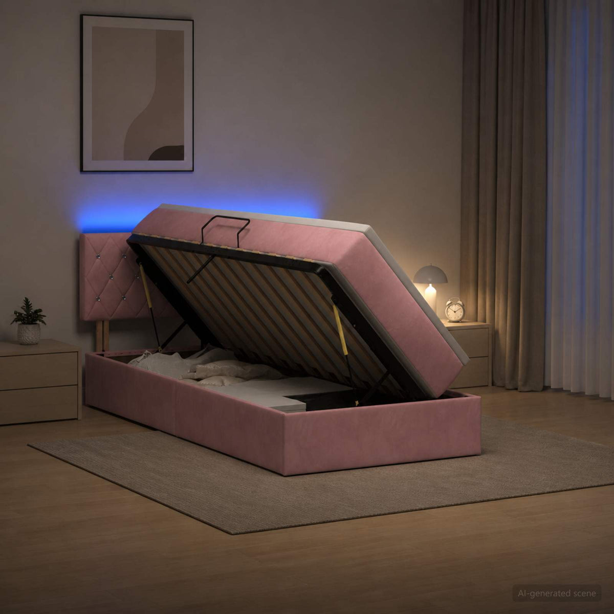 Lit de rangement LED avec matelas Rose 90 x 200 cm Velours