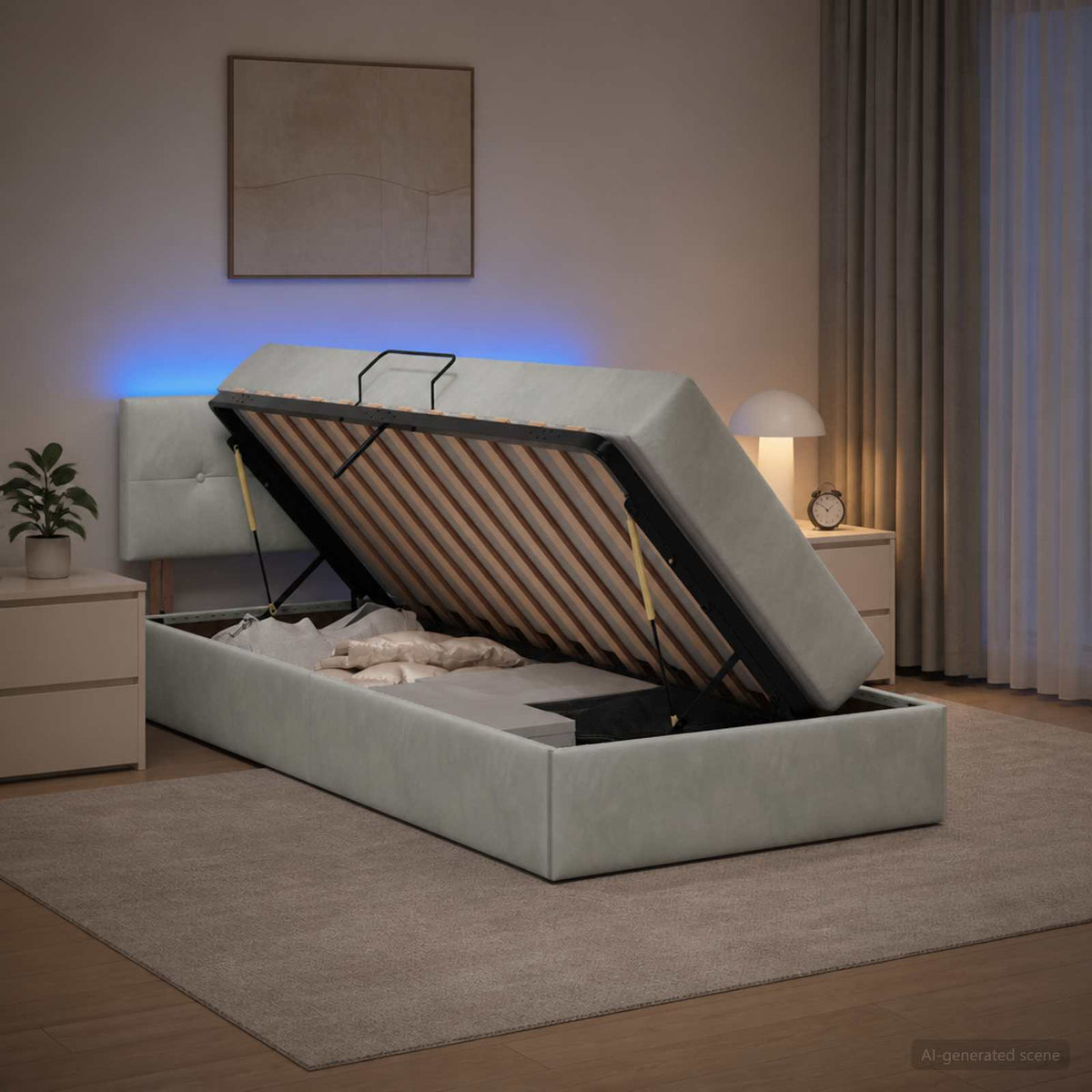 Lit de rangement LED avec matelas Gris clair 90 x 200 cm