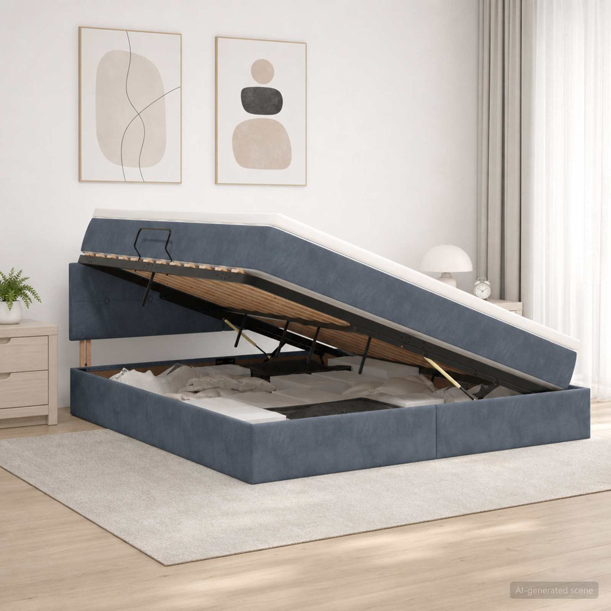 Lit de Rangement Gris foncé 140 x 200 cm Velours