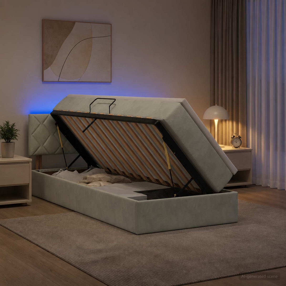 Lit de rangement LED avec matelas Gris clair 90 x 200 cm