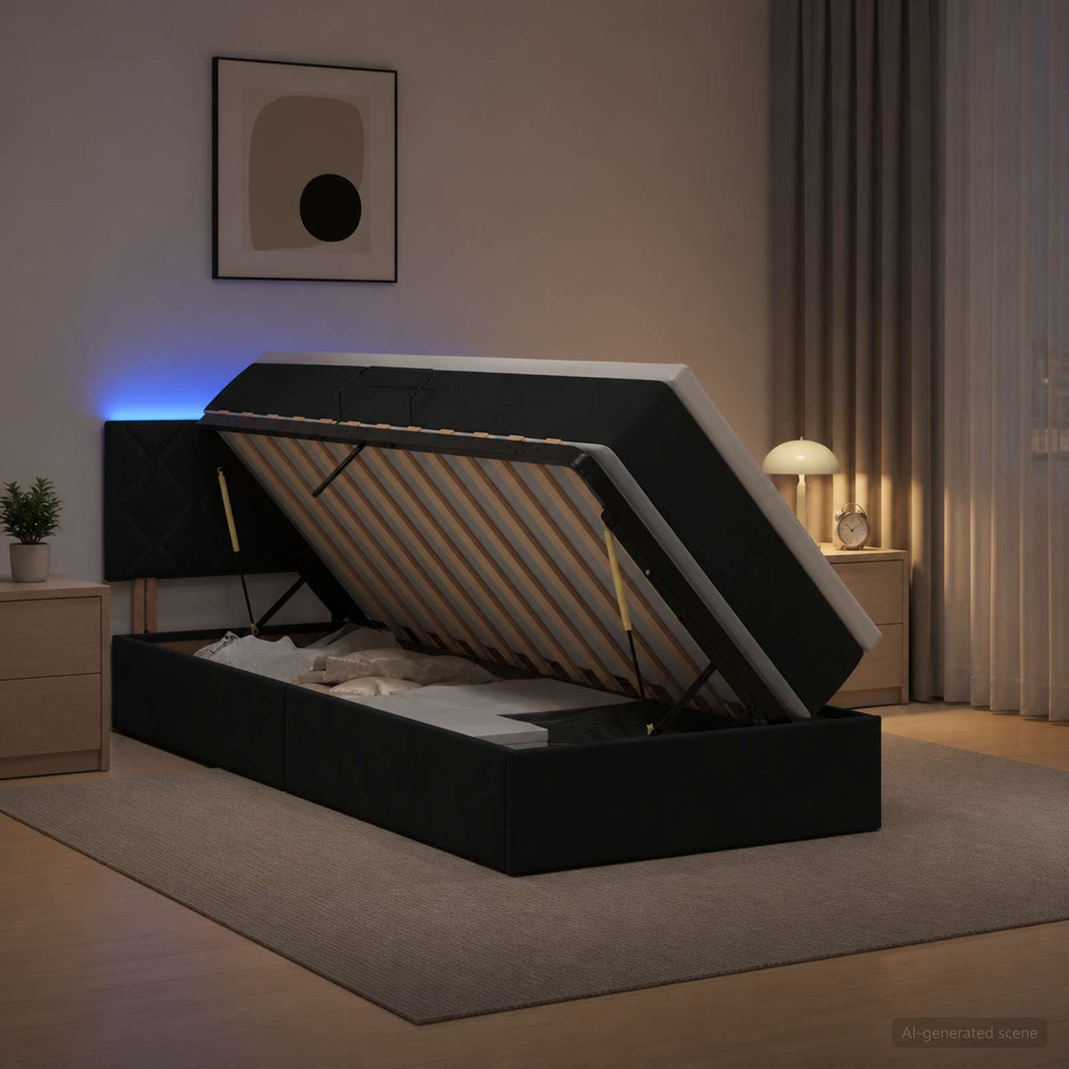 Lit de rangement LED avec matelas Noir 90 x 200 cm Velours - XIOS Store SNC