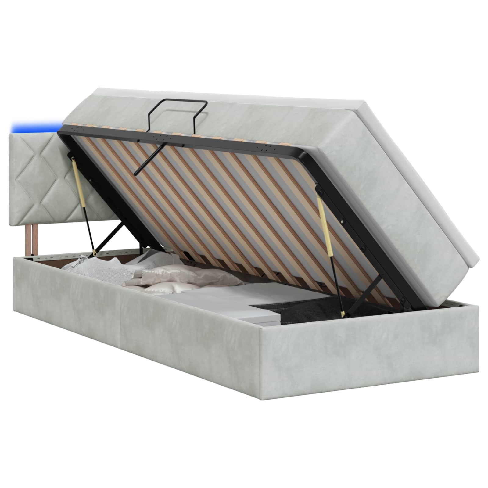 Lit de rangement LED avec matelas Gris clair 100 x 200 cm - XIOS