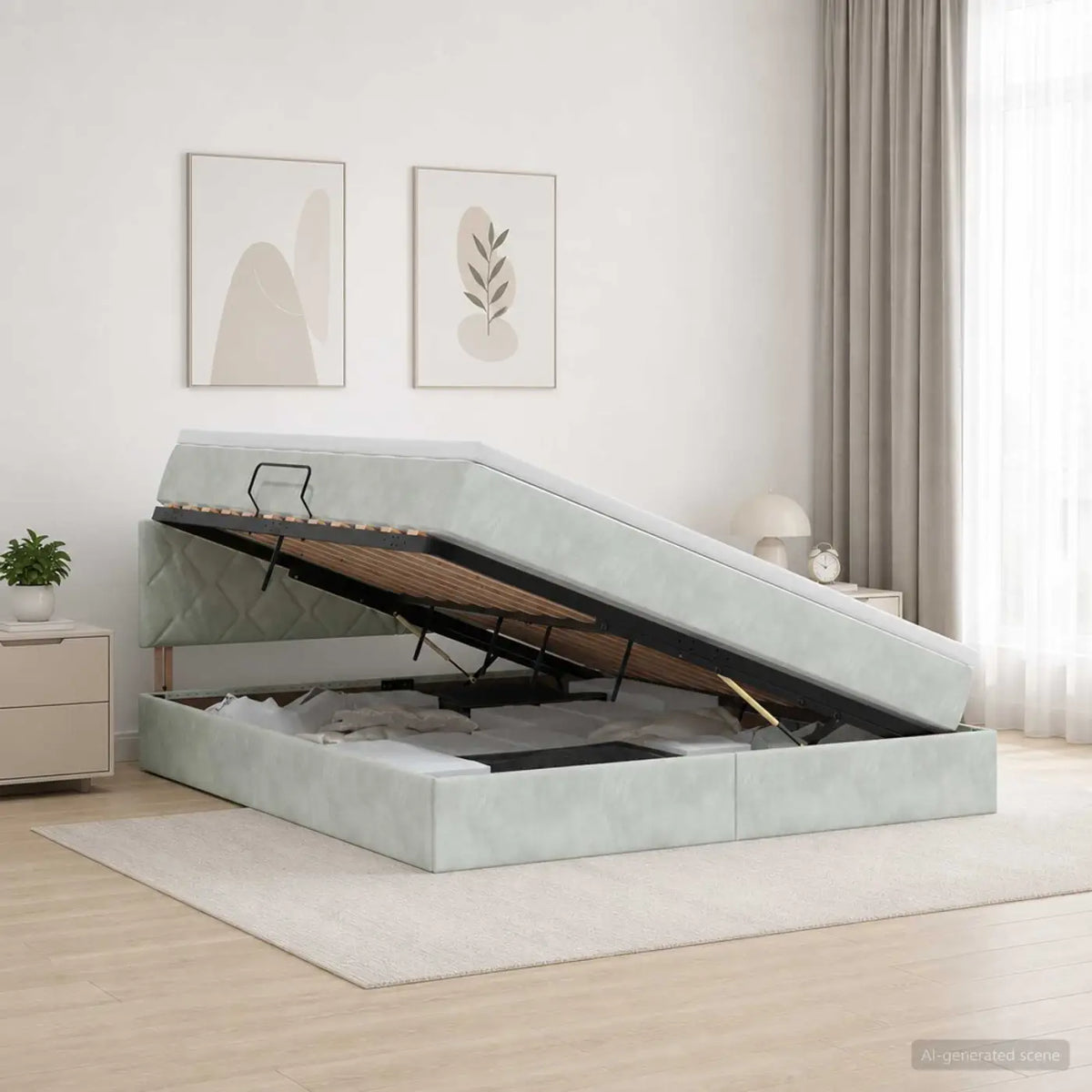 Lit de Rangement Gris clair 140 x 190 cm Velours - XIOS