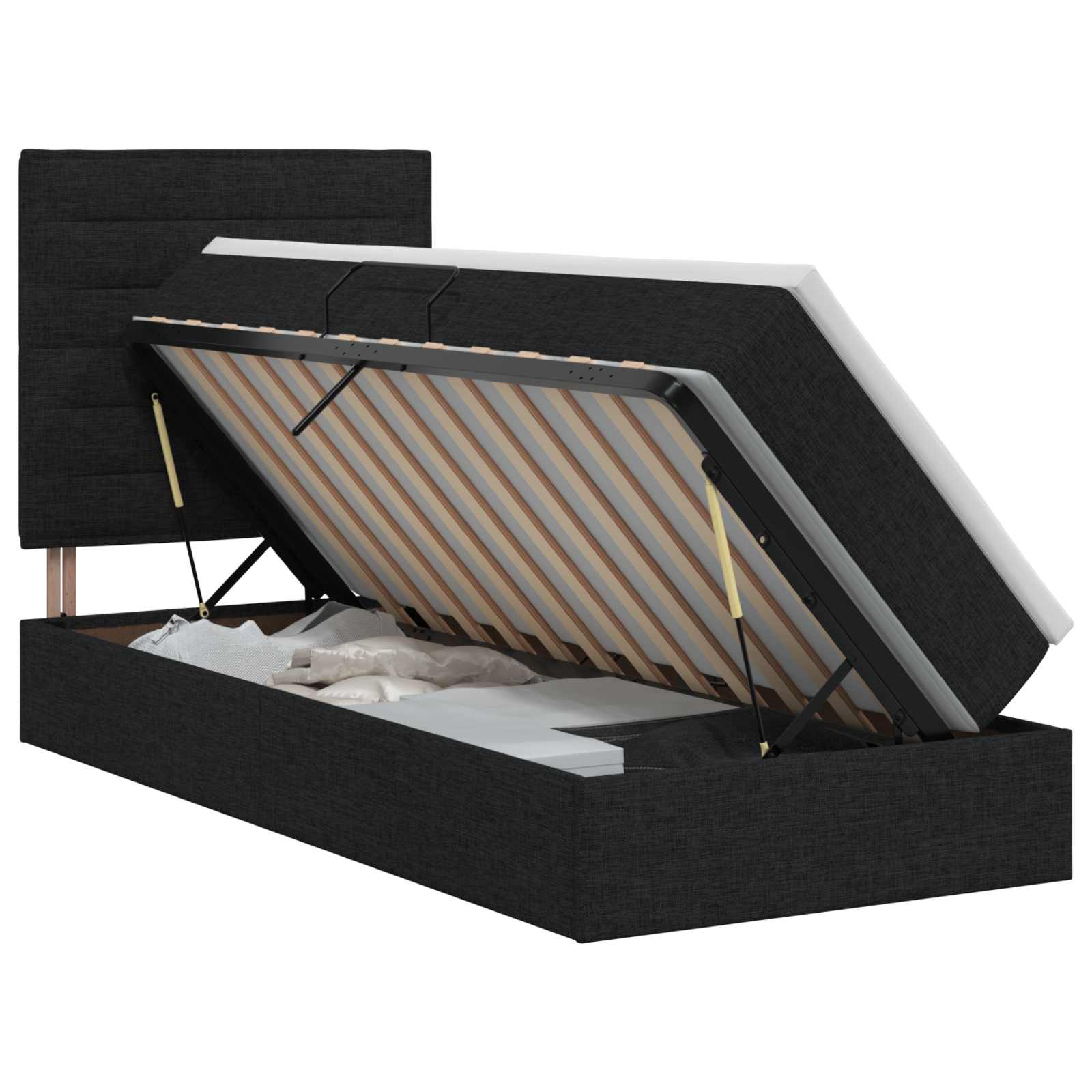 Lit avec rangement et matelas Noir 90 x 190 cm tissu