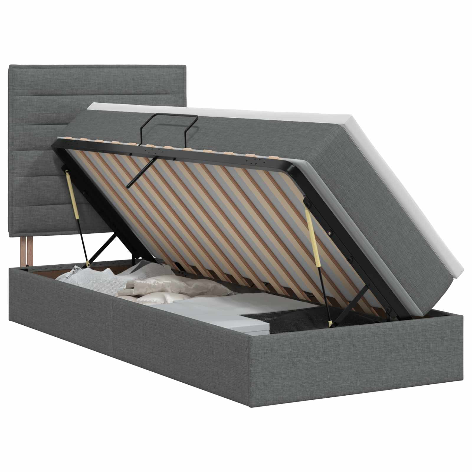 Lit avec rangement et matelas Gris foncé 100 x 200 cm tissu