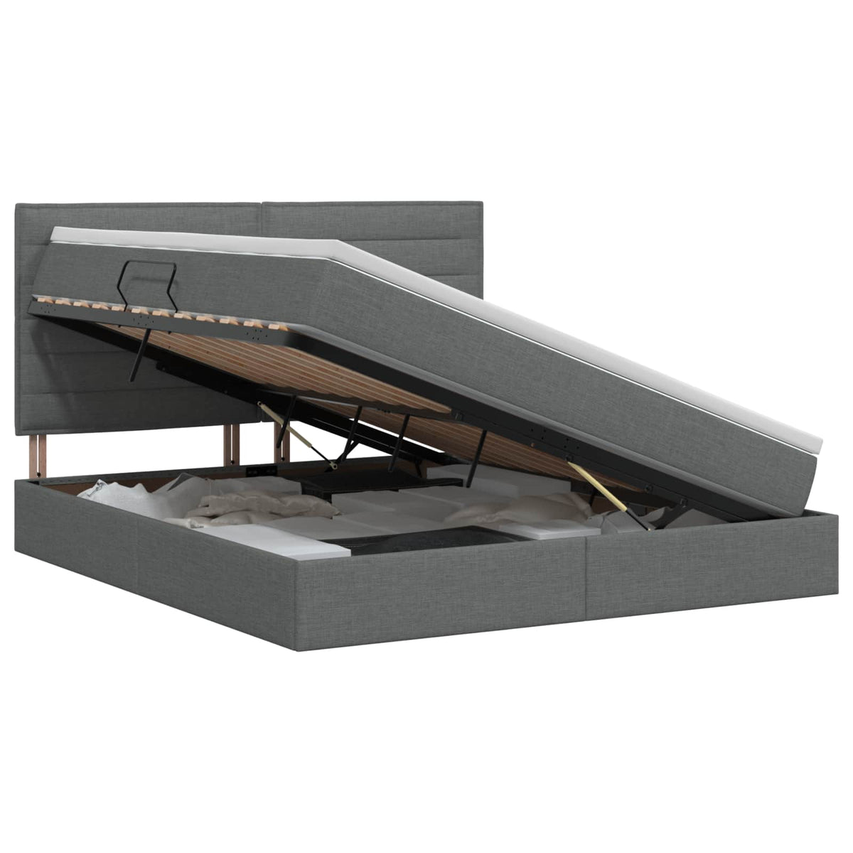 Lit avec rangement et matelas Gris foncé 140 x 200 cm tissu