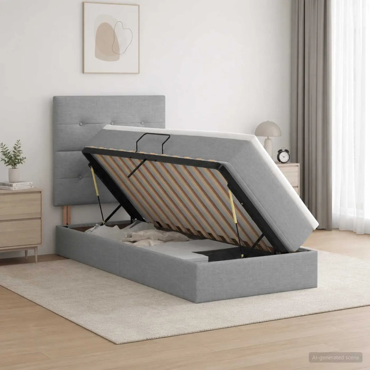 Lit de rangement LED avec matelas Gris clair 90 x 200 cm Tissu - XIOS