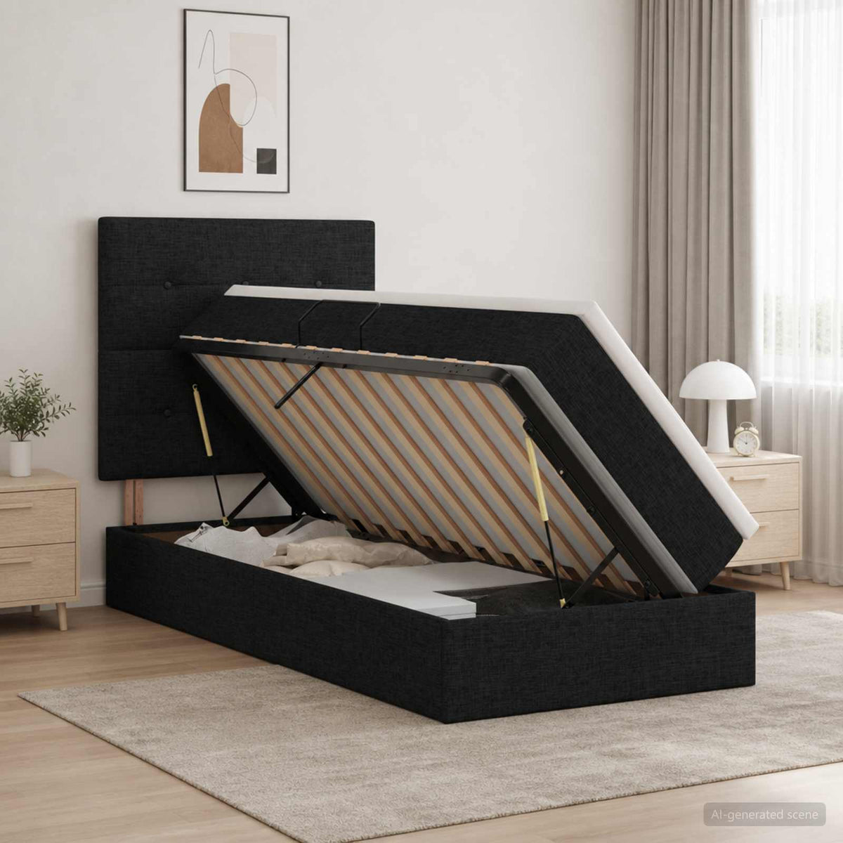 Lit de rangement LED avec matelas Noir 100 x 200 cm Tissu