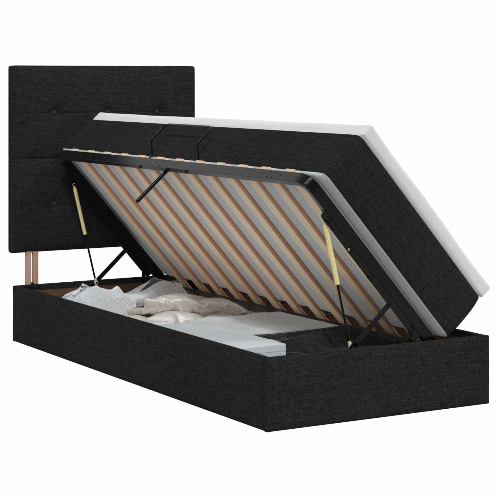Lit avec rangement et matelas Noir 90 x 190 cm tissu