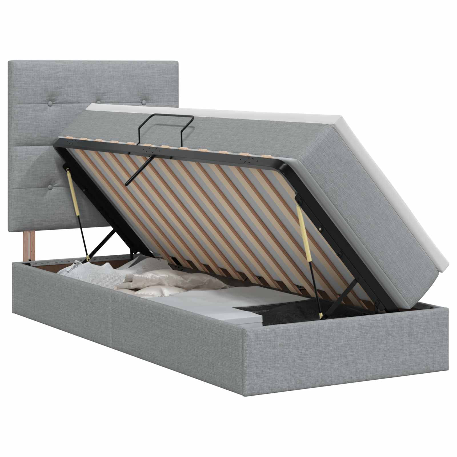Lit avec rangement et matelas Gris clair 90 x 200 cm tissu - XIOS