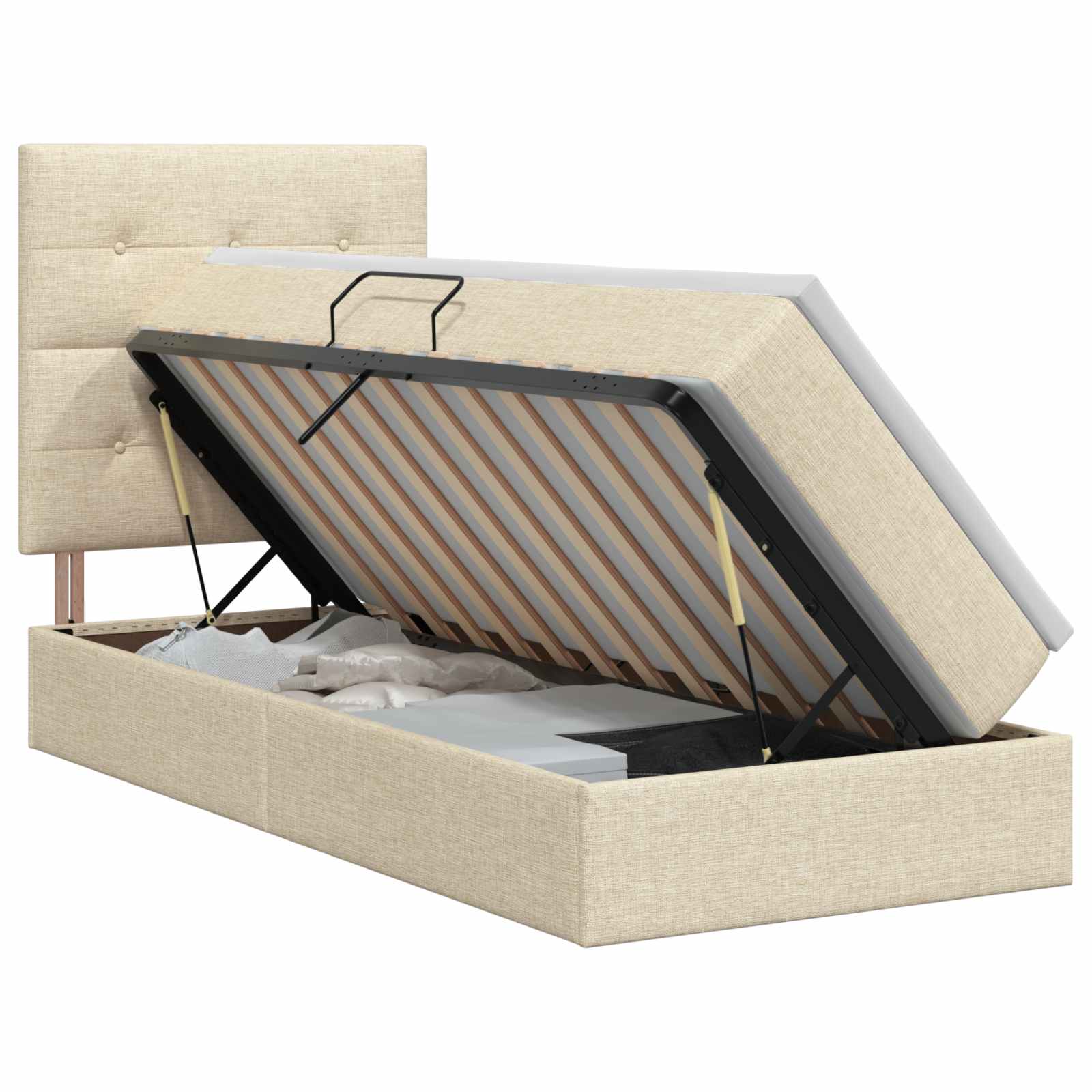 Lit avec rangement et matelas Crème 90 x 200 cm tissu