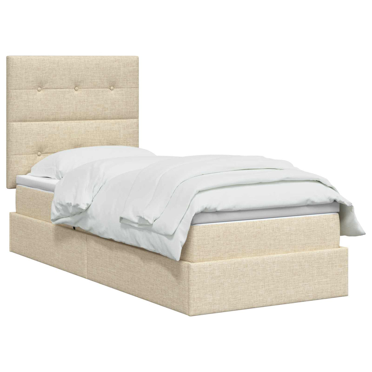 Lit avec rangement et matelas Crème 90 x 200 cm tissu