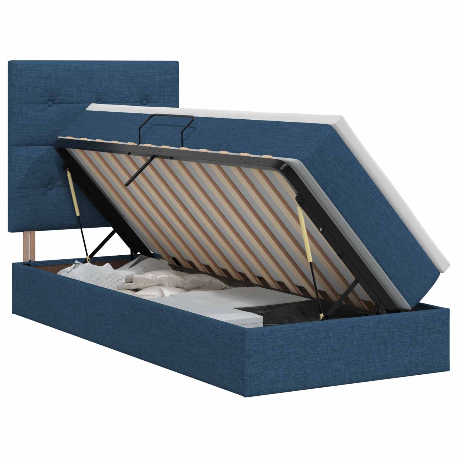 Lit avec rangement et matelas Bleu 90 x 200 cm tissu