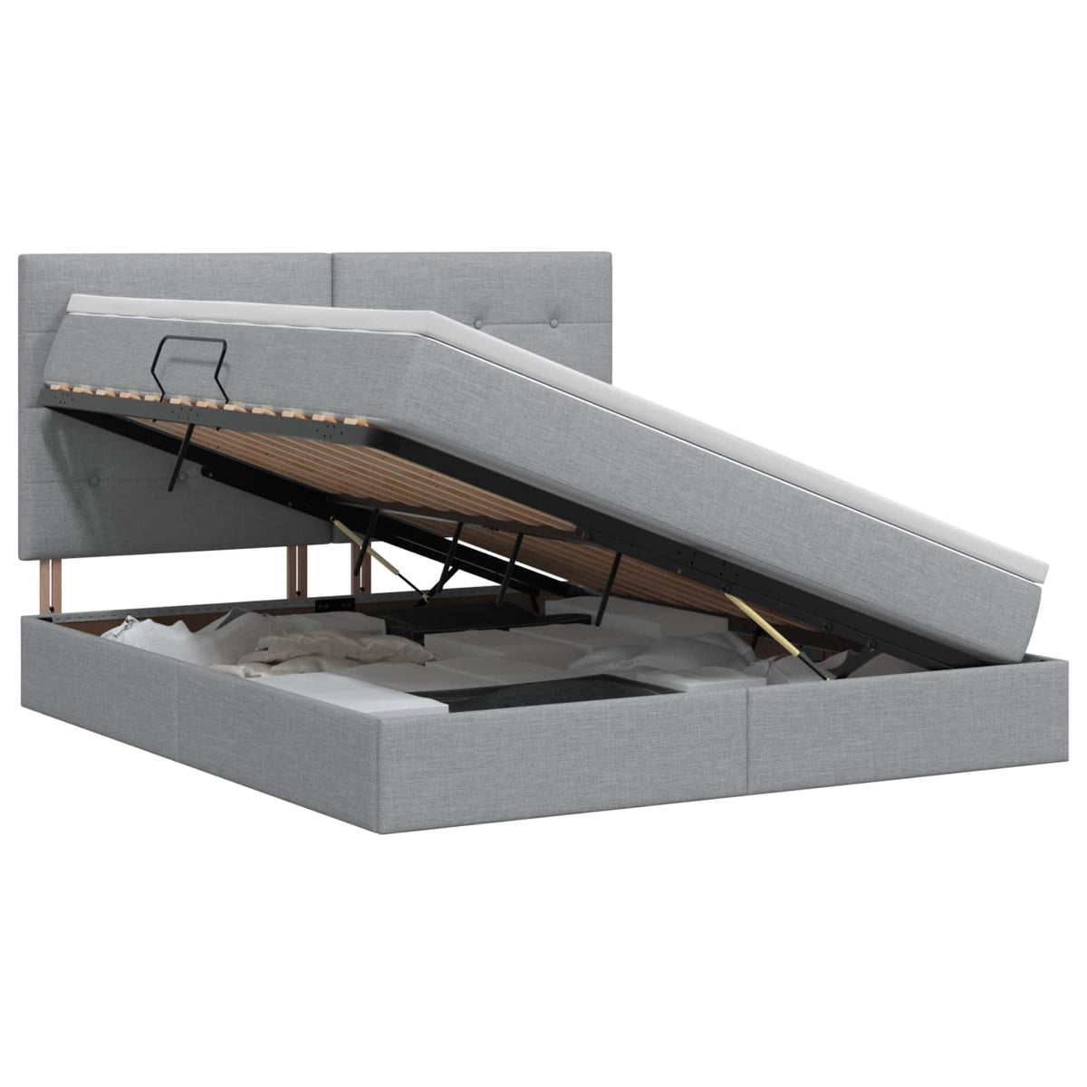 Lit avec rangement et matelas Gris clair 140 x 200 cm tissu