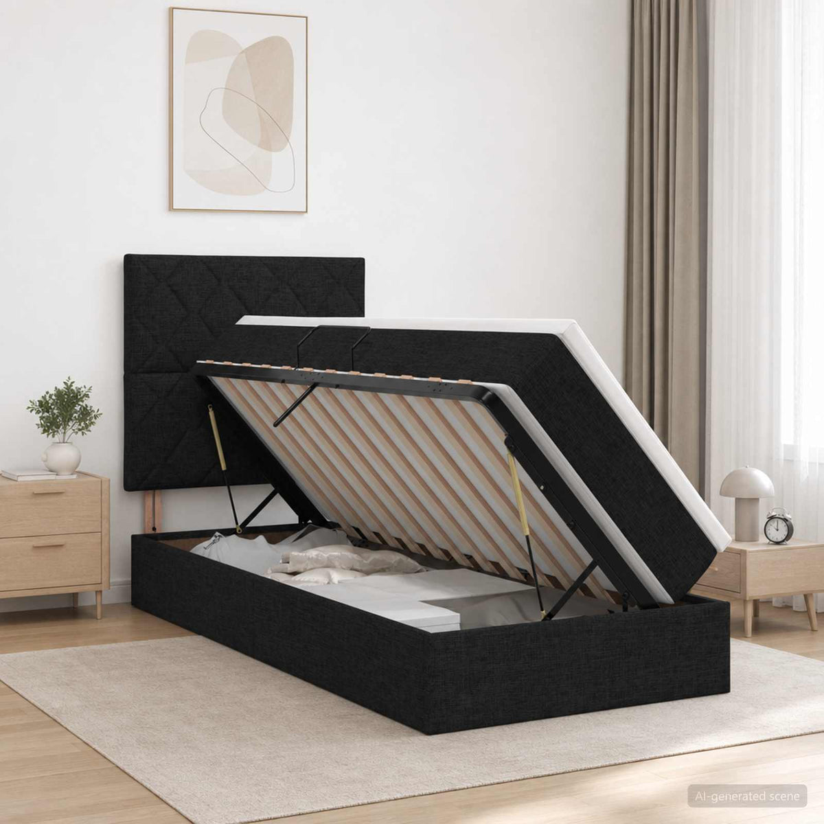 Lit de rangement LED avec matelas Noir 100 x 200 cm Tissu