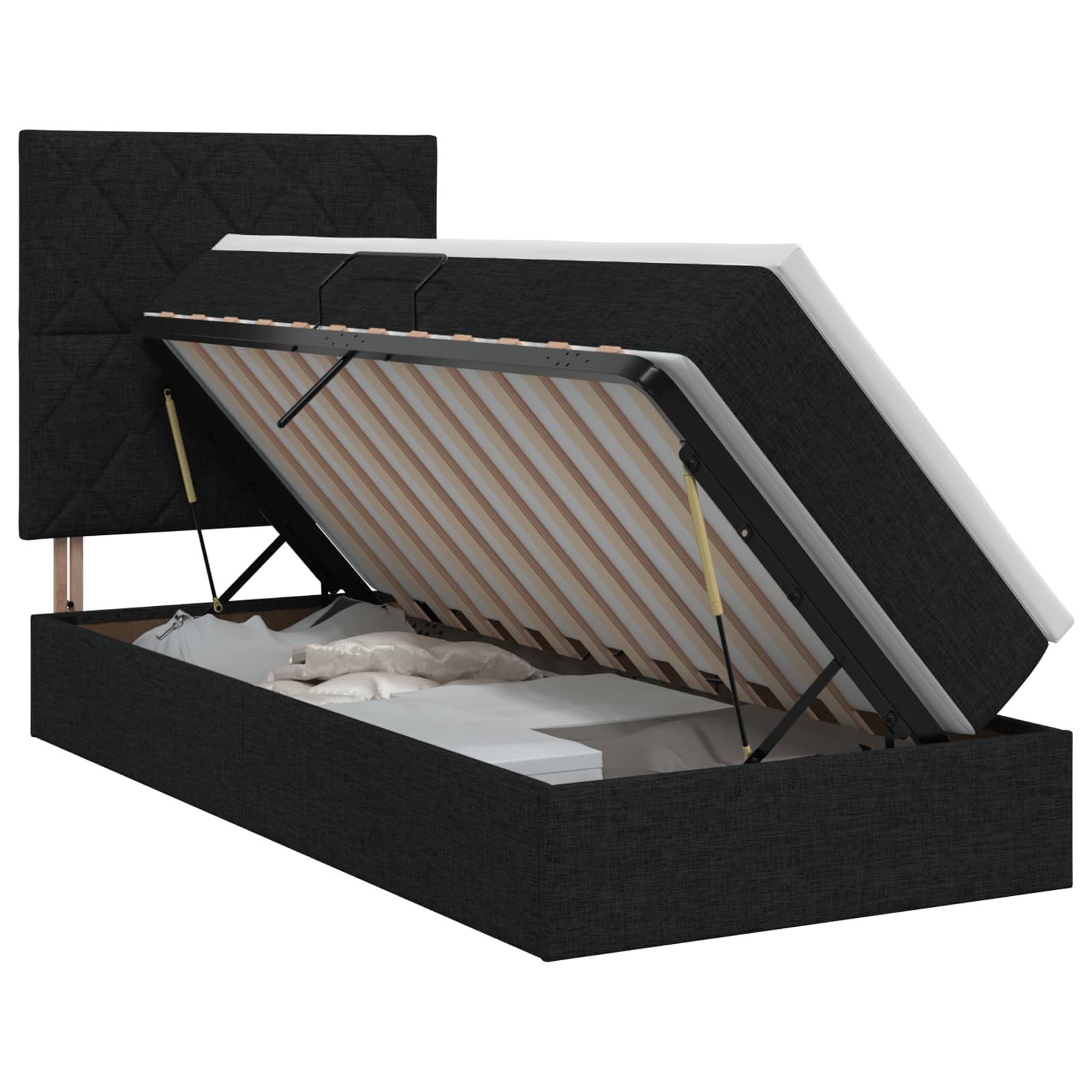 Lit avec rangement et matelas Noir 90 x 190 cm tissu