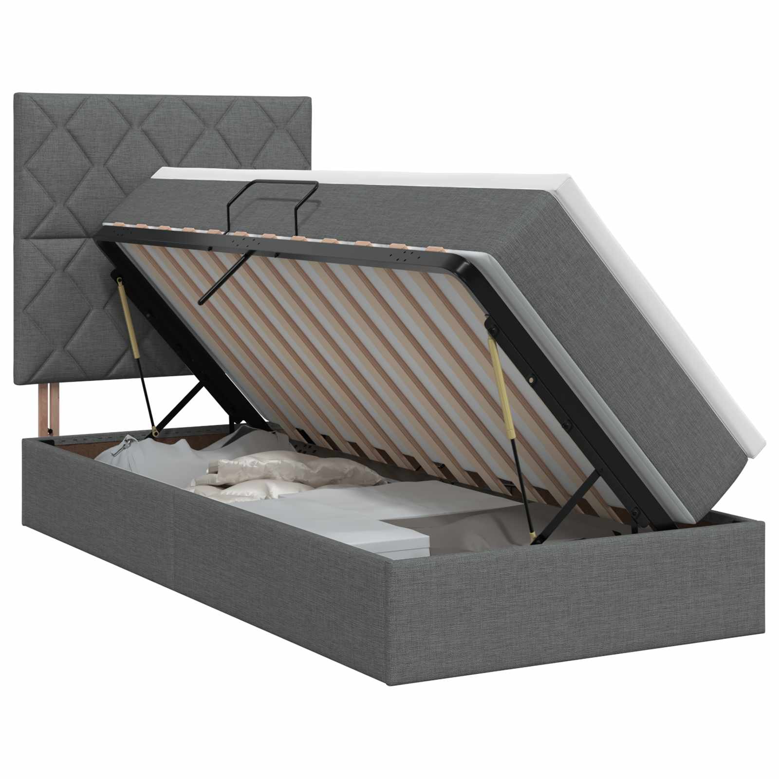 Lit avec rangement et matelas Gris foncé 100 x 200 cm tissu