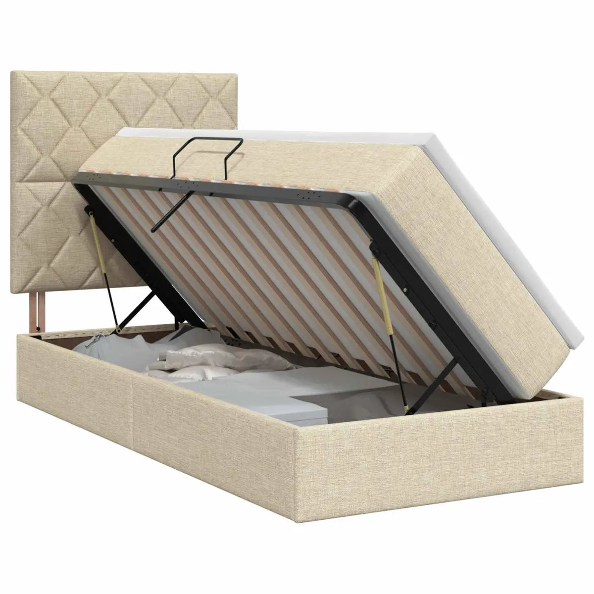 Lit avec rangement et matelas Crème 100 x 200 cm tissu - XIOS