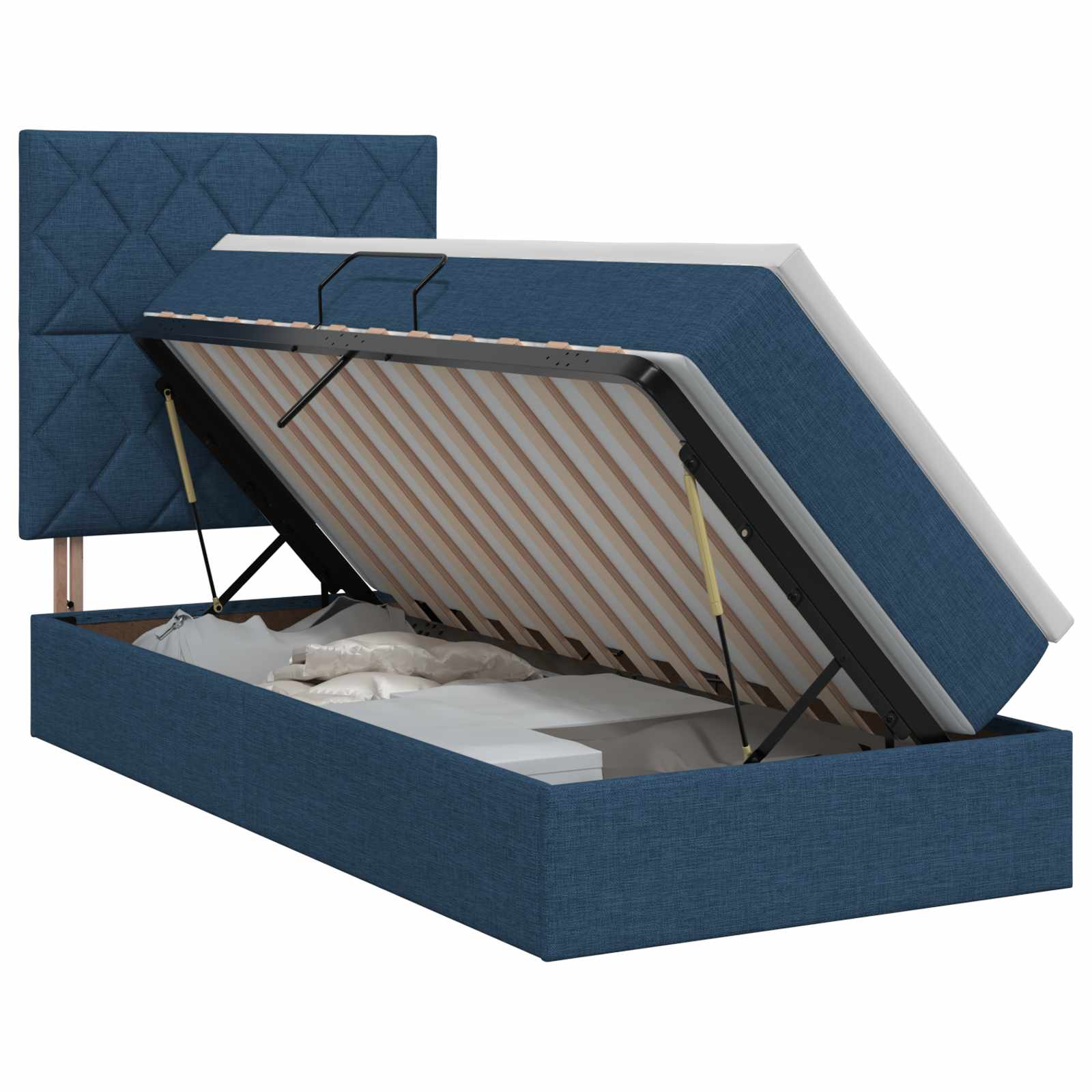 Lit avec rangement et matelas Bleu 100 x 200 cm tissu