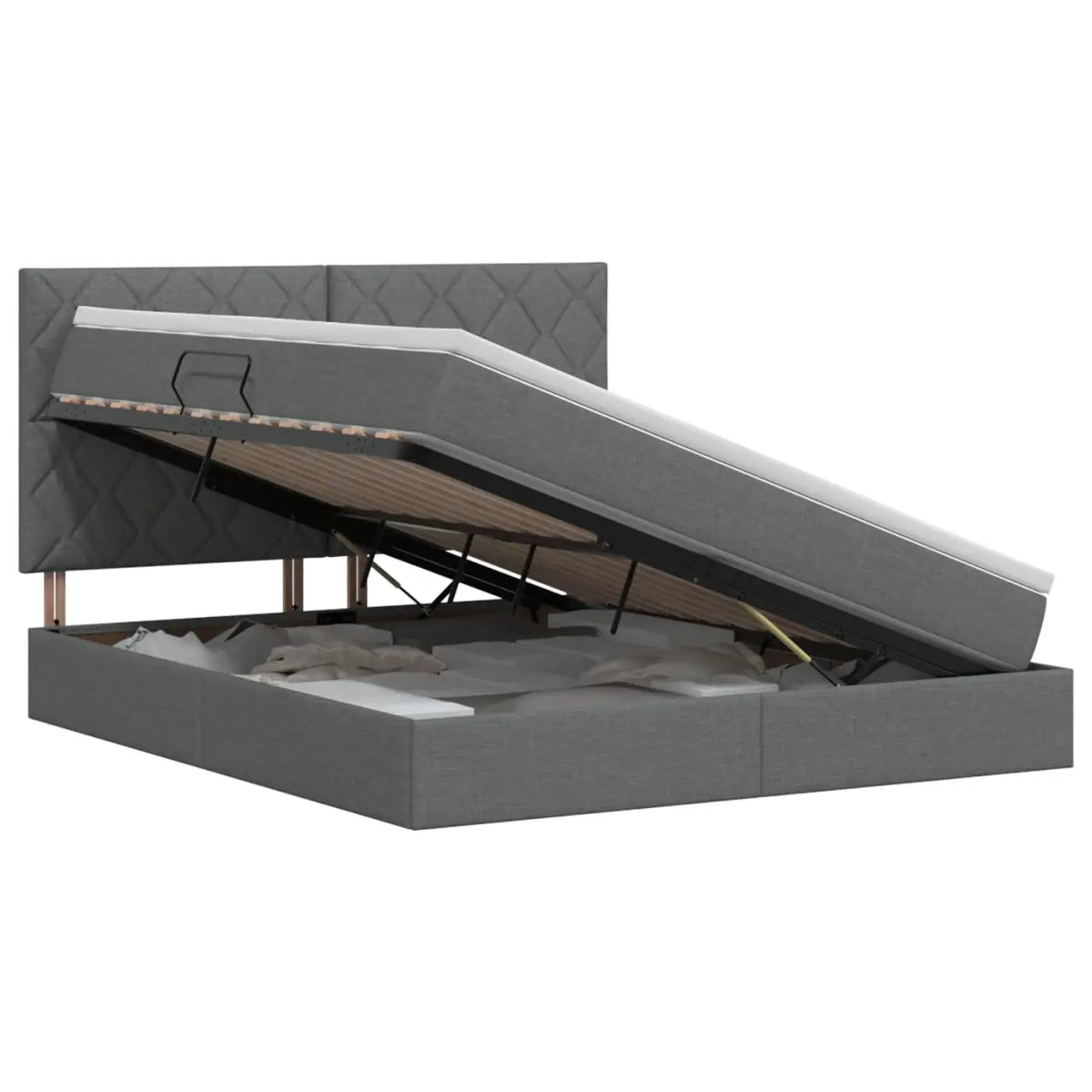 Lit avec rangement et matelas Gris foncé 140 x 200 cm tissu - XIOS