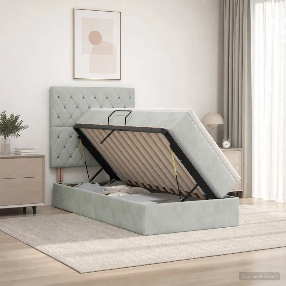 Lit avec rangement et matelas Gris clair 90 x 200 cm Velours - XIOS