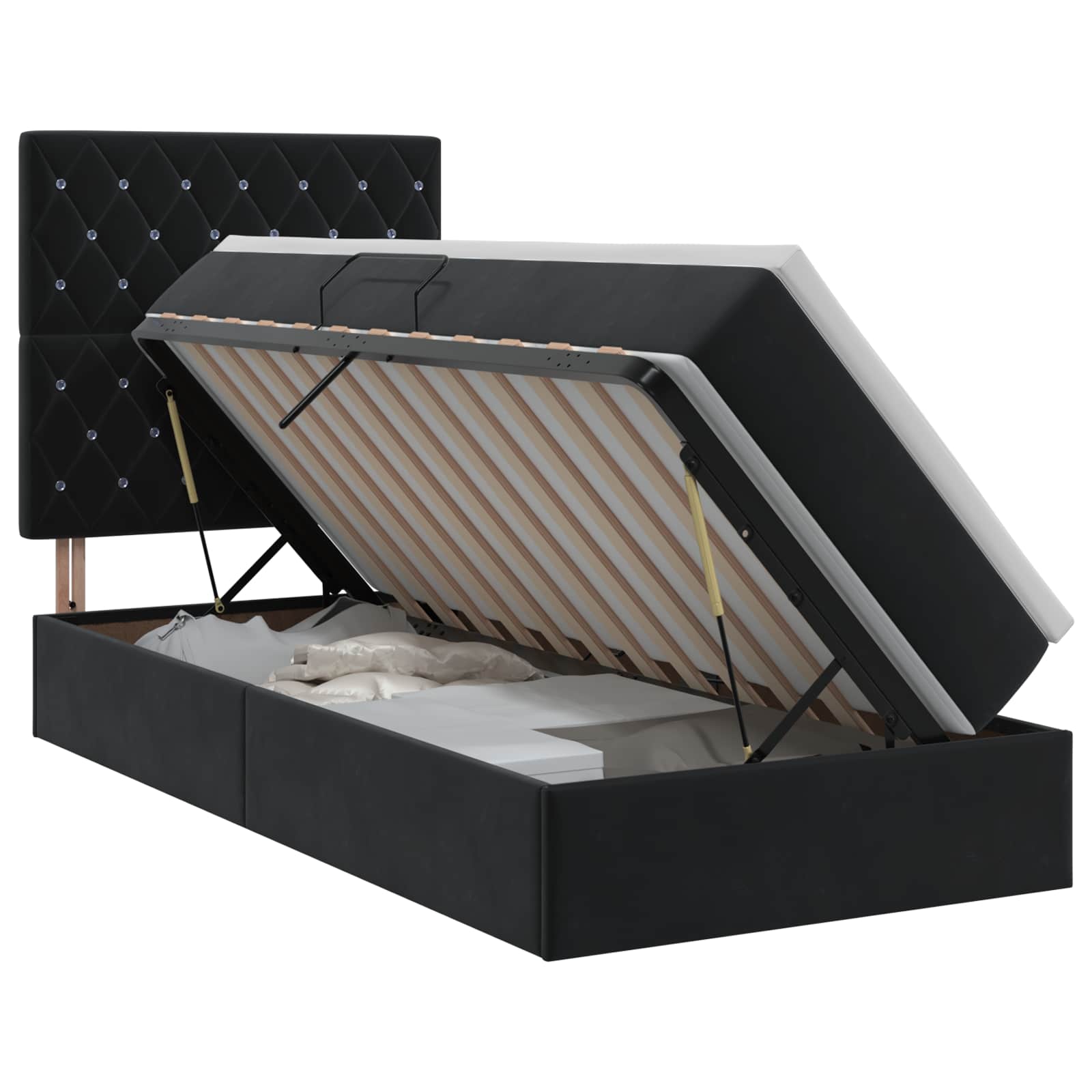 Lit avec rangement et matelas Noir 100 x 200 cm Velours