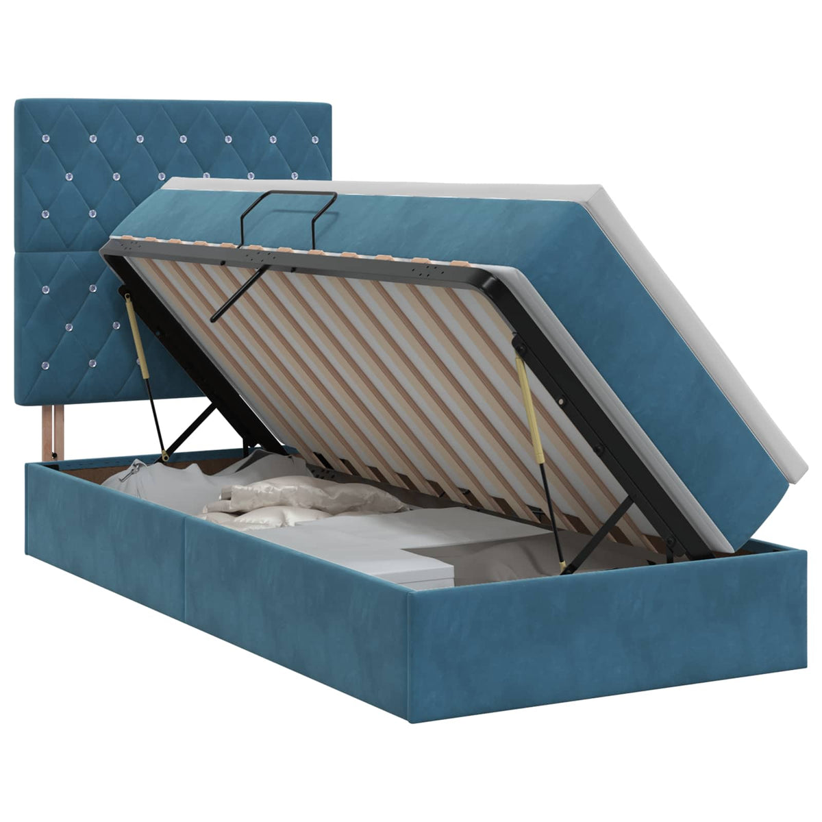 Lit avec rangement et matelas Bleu foncé 100 x 200 cm Velours